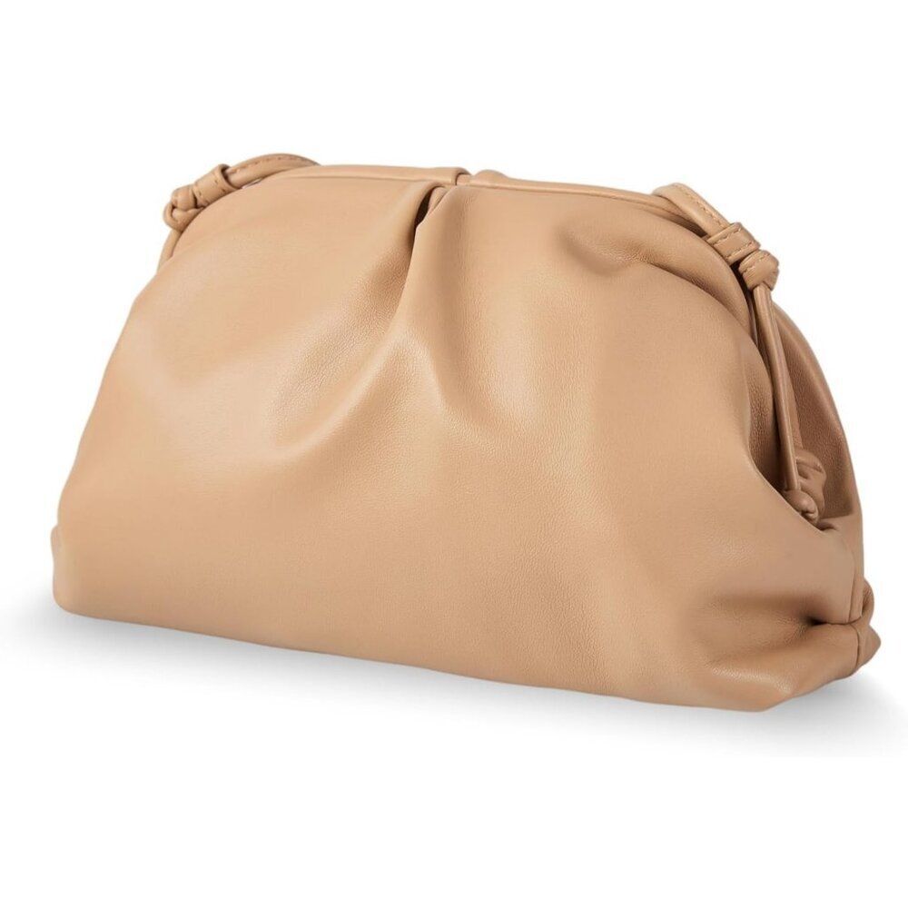 Women's Beige PU leather Elegant Dressy Pleated Cloud Super Soft Clutch
